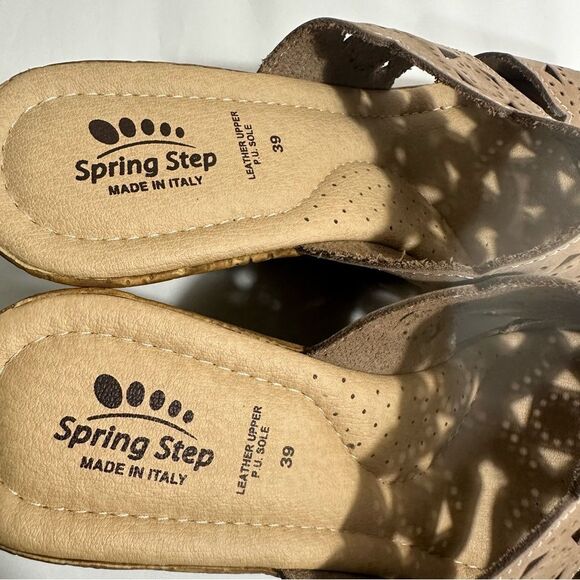 Spring Step Womens Flamyo Slide Italian Leather Cutout Beige Wedge Sandals EU 39 - Picture 6 of 11